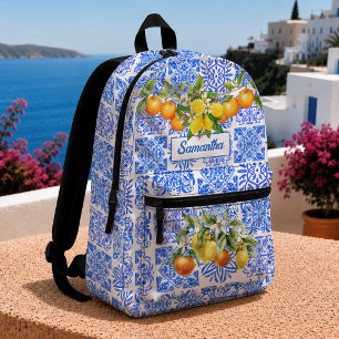 Sicilian blue yellow citrus Mediterranean azulejo Printed Backpack