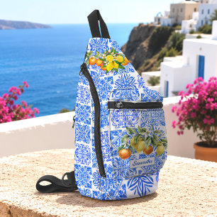 Sicilian blue yellow citrus Mediterranean azulejo Sling Bag