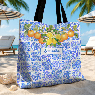 Sicilian blue yellow citrus Mediterranean azulejo  Tote Bag