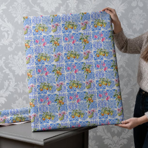 Sicilian blue yellow citrus Mediterranean azulejo Wrapping Paper