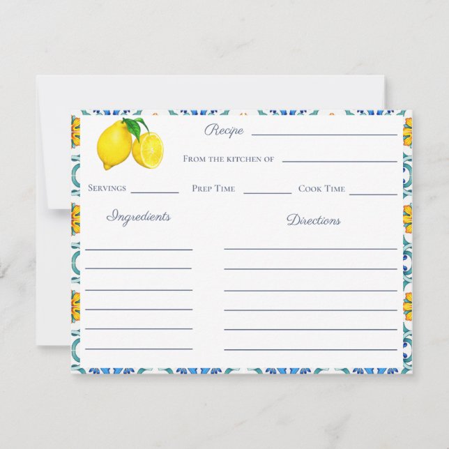 Sicilian Bridal Shower Recipe Instructions Card (Front)