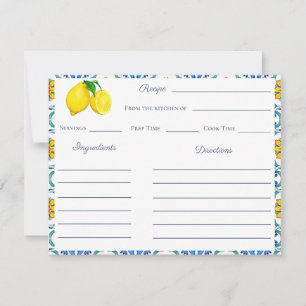 Sicilian Bridal Shower Recipe Instructions Card