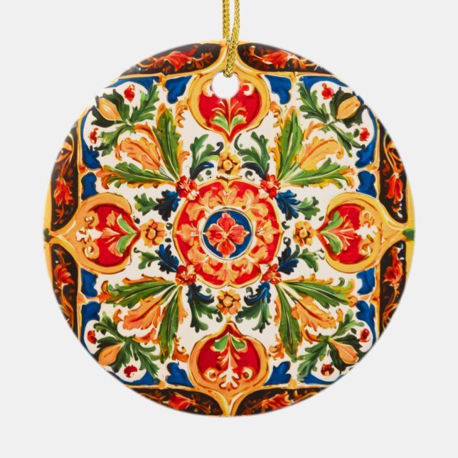 Sicilian Ceramic Pattern Ceramic Tree Decoration (Front)