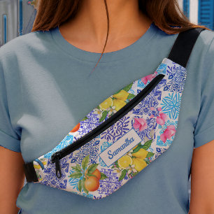 Sicilian citrus floral Mediterranean azulejo tiles Bum Bags
