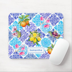 Sicilian citrus floral Mediterranean azulejo tiles Mouse Mat