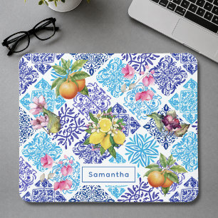 Sicilian citrus floral Mediterranean azulejo tiles Mouse Mat