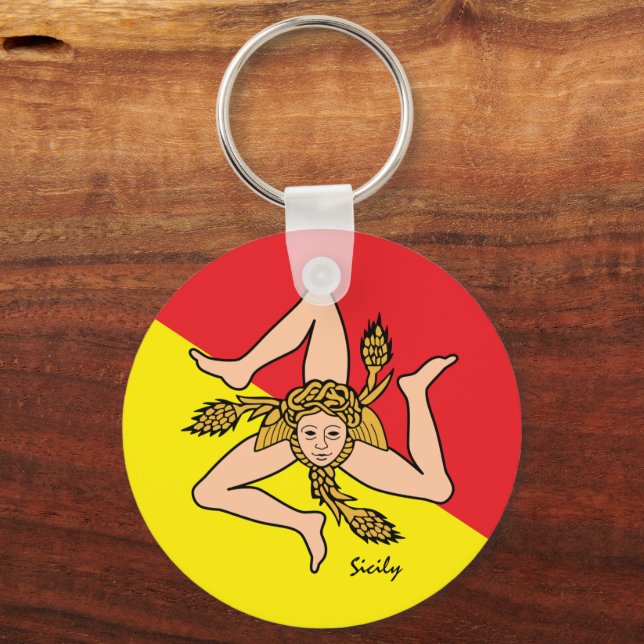 Sicilian flag, emblem & Sicily holiday / sports Key Ring (Front)