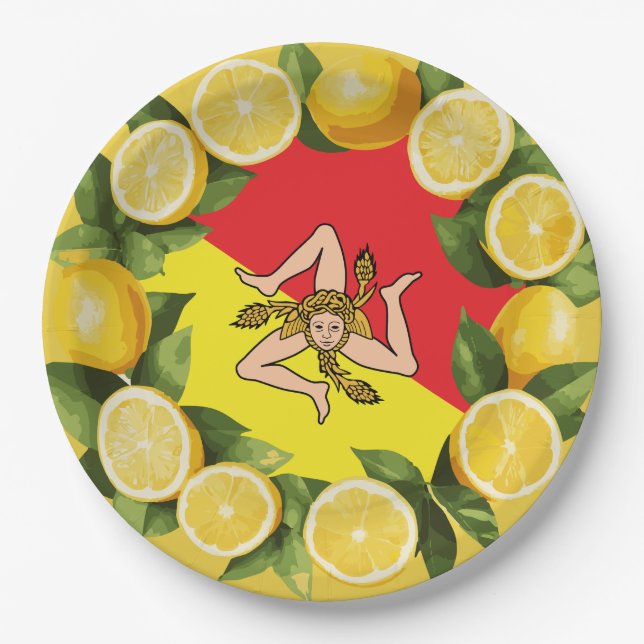 Sicilian Flag Lemon Wreath Paper Plate (Front)