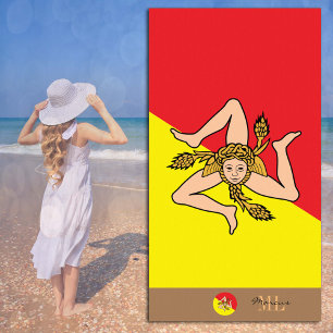Sicilian flag & Sicily monogrammed /  Beach Towel