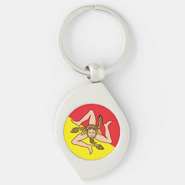 Sicilian flag with triskelion metal swirl keychain (Front)