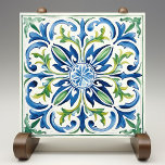 Sicilian Garden Watercolor Blue Green Tile<br><div class="desc">The Sicilian Garden Ceramic Print Tile brings the vibrancy of Italian ceramics to your home with its elaborate and colourful design. A lush display of florals and foliage radiates from the central motif, with bold blues, greens, and hints of yellow creating a captivating pattern. This tile print is a photographic...</div>