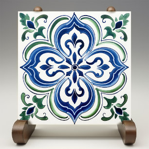 Sicilian Garden Watercolor Blue Green Tile