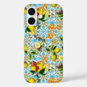 Sicilian lemon and vintage tiles pattern iPhone 16 case