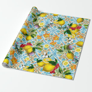 Sicilian lemon and vintage tiles pattern wrapping paper