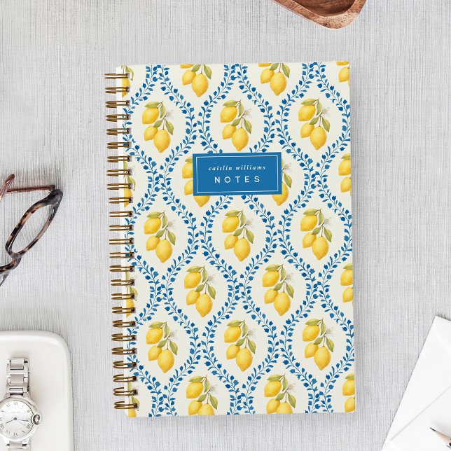 Sicilian Lemon + Blue Trellis Personalised Notebook (Creator Uploaded)