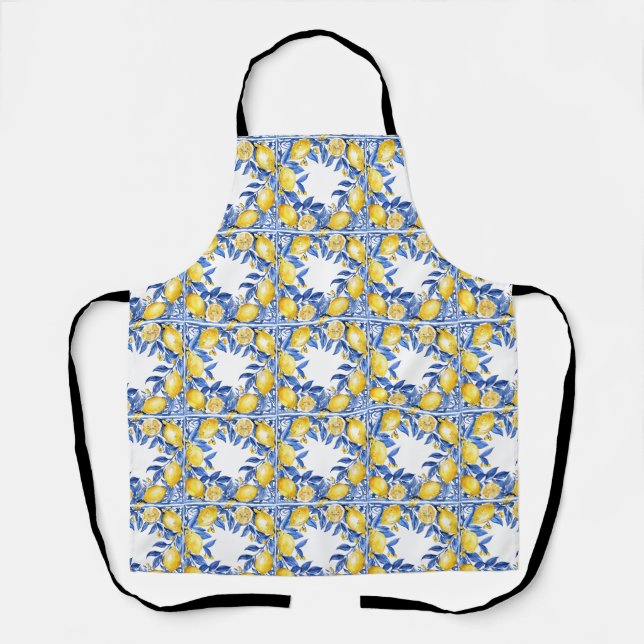 Sicilian Lemon Tiles Pattern Mediterranean Dolce  Apron (Front)