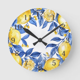Sicilian Lemon Tiles Pattern Mediterranean Dolce  Round Clock