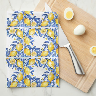 Sicilian Lemon Tiles Pattern Mediterranean Dolce Tea Towel