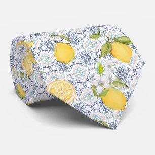Sicilian Lemon Watercolor Pattern with Ornate Blue Tie