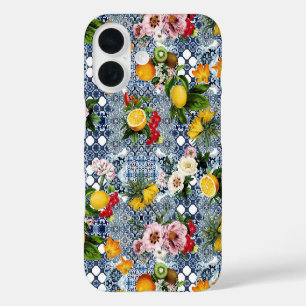 Sicilian lemons and flowers vintage tiles pattern iPhone 16 case