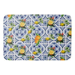 Sicilian lemons and oranges vintage pattern  bath mat