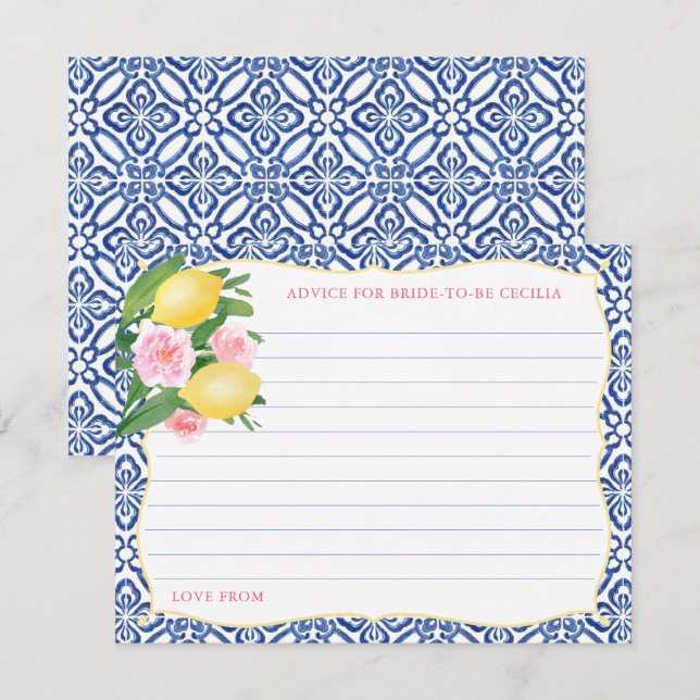 Sicilian Lemons Pink Flowers Advice For Bride Card (Front/Back)