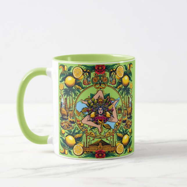 Sicilian lemons Trinacria Design Mug (Left)
