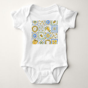 Sicilian Lemons Watercolor Square Pattern Baby Bodysuit