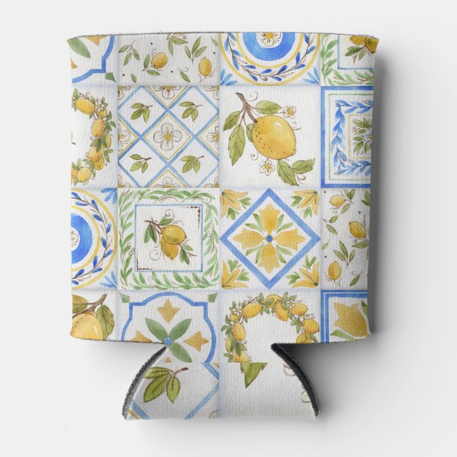 Sicilian Lemons Watercolor Square Pattern Can Cooler (Front)