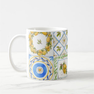 Sicilian Lemons Watercolor Square Pattern Coffee Mug
