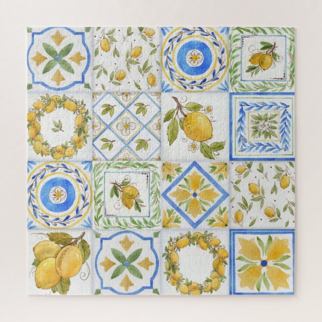 Sicilian Lemons Watercolor Square Pattern Jigsaw Puzzle (Vertical)