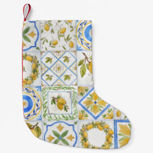 Sicilian Lemons Watercolor Square Pattern Small Christmas Stocking