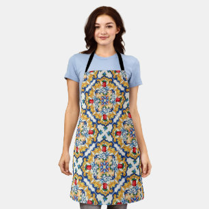 Sicilian Majolica Colorful Tile Pattern Apron