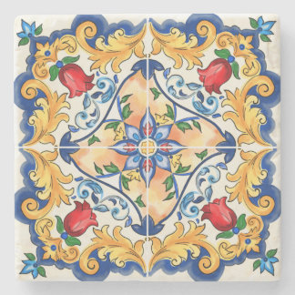 Sicilian Majolica Colorful Tile Pattern Stone Coaster