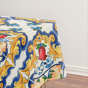 Sicilian Majolica Colorful Tile Pattern Tablecloth