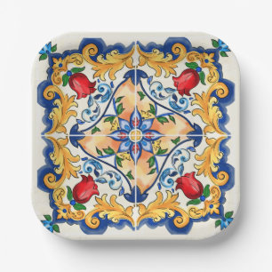 Sicilian Majolica Colourful Tile Pattern Paper Plate