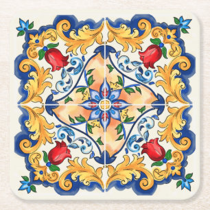 Sicilian Majolica Colourful Tile Pattern Square Paper Coaster