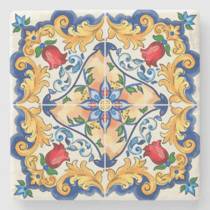 Sicilian Majolica Colourful Tile Pattern Stone Coaster