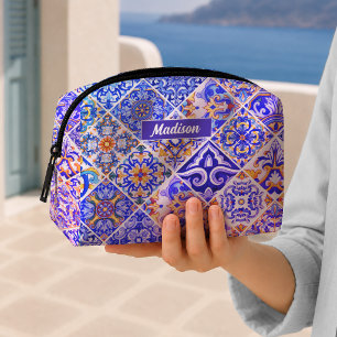 Sicilian Majolica Floral Tile Purple Blue Dopp Kit
