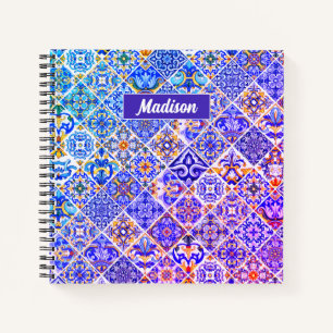 Sicilian Majolica Mediterranean Purple Blue Tiles Notebook