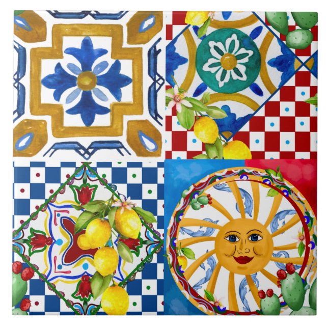 Sicilian,majolica,sun,tiles,lemons   tile (Front)