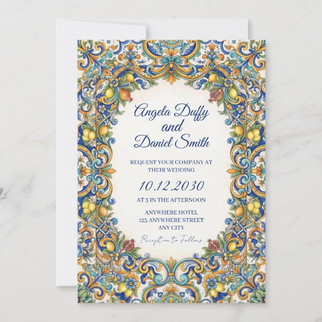 Sicilian Majolica Tile Wedding Invitation (Front)