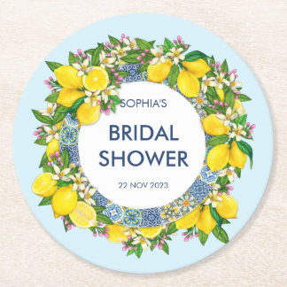 Sicilian Majolica Tiles Floral Leafy Lemon Garland Round Paper Coaster
