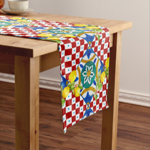 Sicilian,majolica,tiles,lemons  long table runner