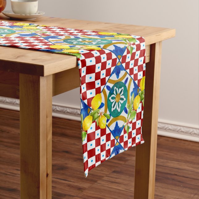 Sicilian,majolica,tiles,lemons  long table runner (In Situ)