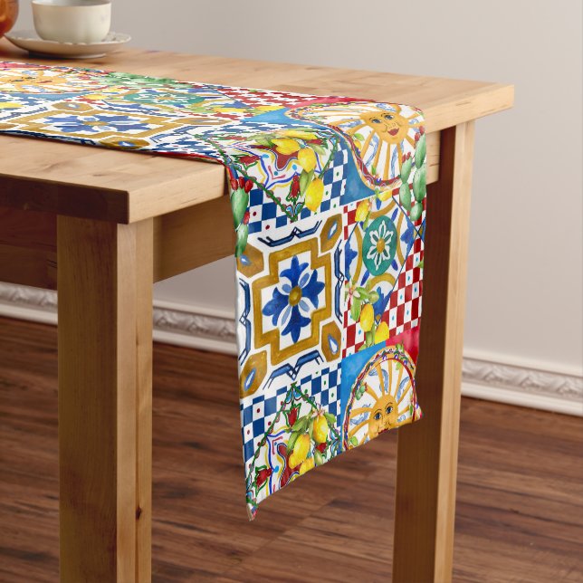 Sicilian,majolica,tiles,lemons    long table runner (In Situ)