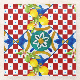 Sicilian,majolica,tiles,lemons  napkin glass coaster