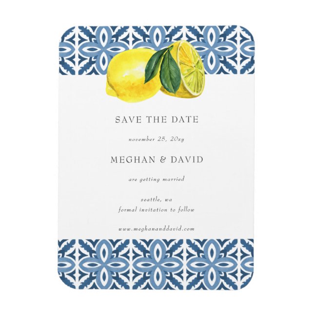 Sicilian Mediterranean Blue Lemons Save The Date   Magnet (Vertical)