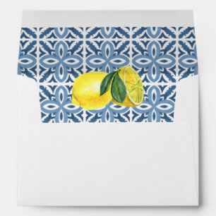 Sicilian Mediterranean Blue Tiles Lemons Wedding  Envelope