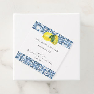 Sicilian Mediterranean Blue Tiles Lemons Wedding  Favour Tags
